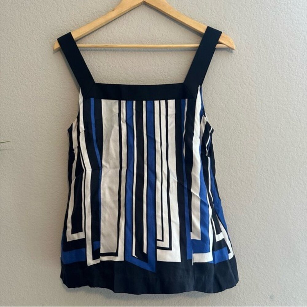 Ann Taylor Silk Black and White Graphic Boxy Tank Top Size 8 - Picture 2 of 8